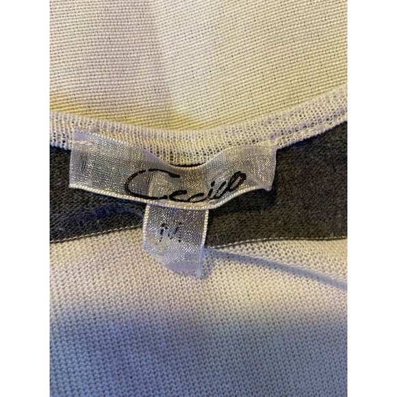 Cecico Women's White/Gray Striped Relaxed Sleeveless Tank With Pocket Medium - Picture 5 of 9